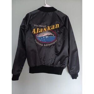 Vintage The Doth Tattoo Hollywood Bomber Jacket Men L  Black Satin Alaska Fishin